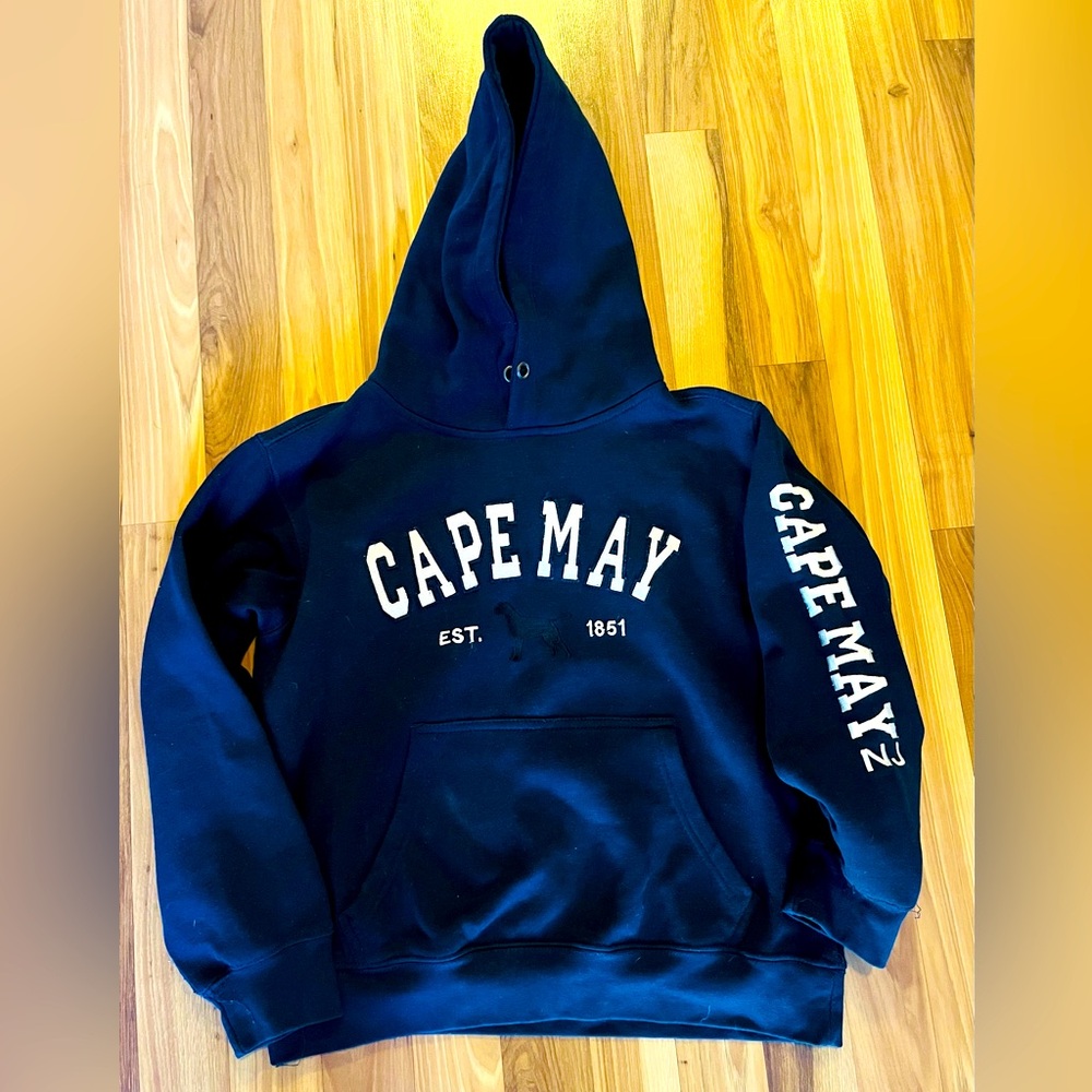 Youth hooded sweatshirt with Cape May embroidery
